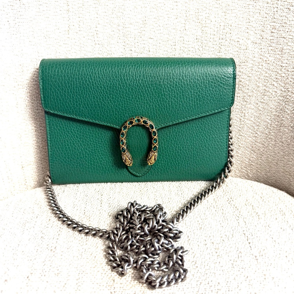Authentic Gucci Dionysus mini bag emerald green leather silver chain strap - Picture 6 of 16